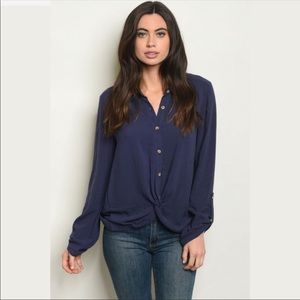 Button up navy tunic top